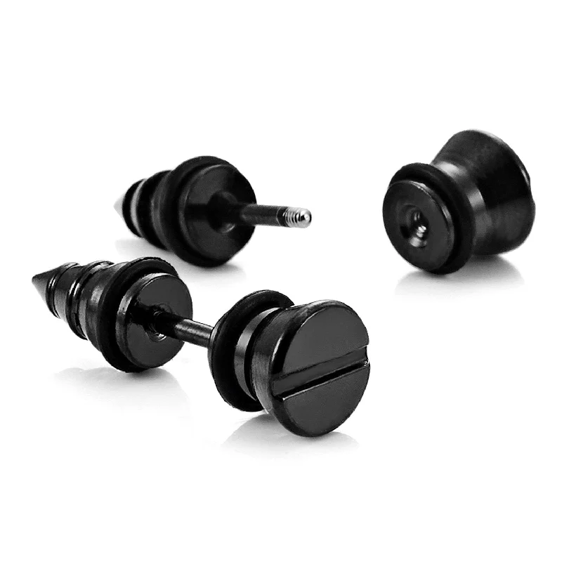 Drop Earrings with Knot Designs -Cool Stainless Steel Men's Stud Screw Black Earrings for men, 7mm Diameter (with Branded Gift Box)