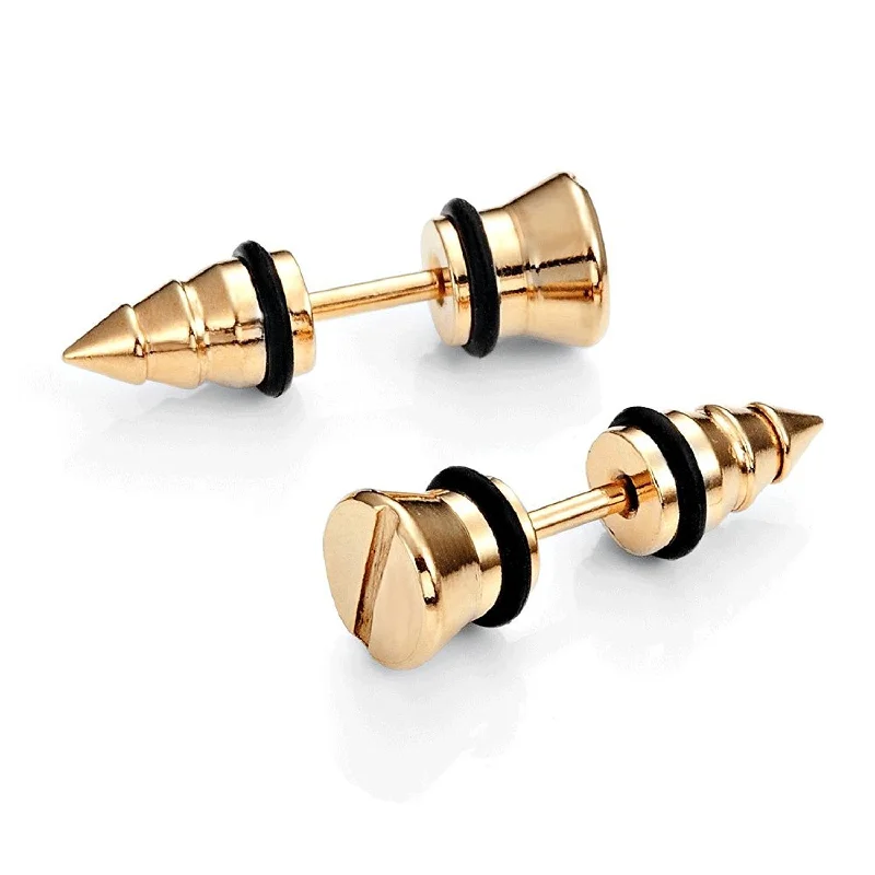 Diamond Drop Earrings for Luxury -Cool Stainless Steel Gold Men's Stud Screw Earrings for men, 7mm Diameter (with Branded Gift Box)