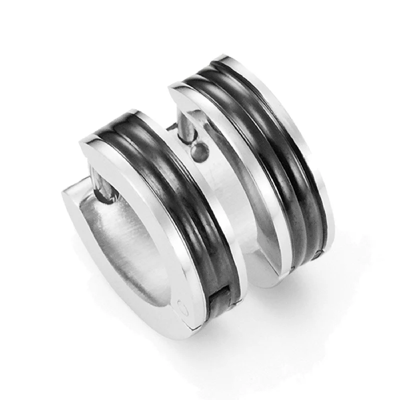 Small Drop Earrings for Delicate -Mens Huggie Earrings in Stainless Steel Black Hoop Design 10mm (with Branded GiftBox)