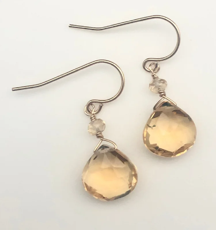 Silver Drop Earrings for Men -Citrine Briolette Earrings