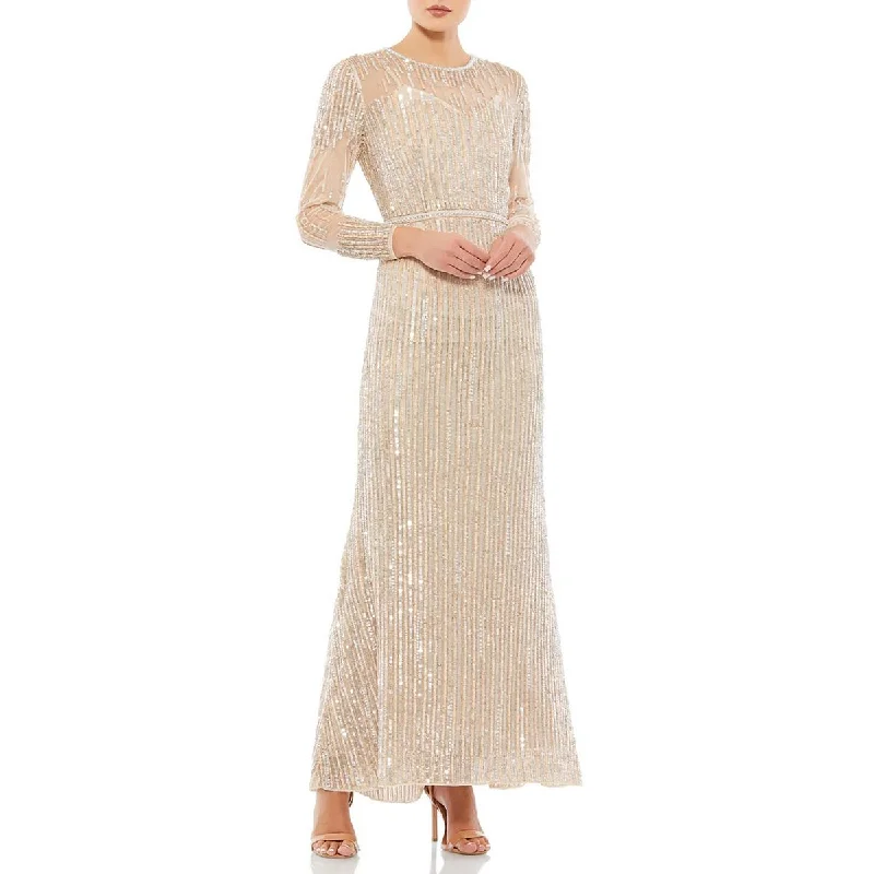 Capri Dresses for Playful -Mac Duggal Womens Sequined Long Sleeves Evening Dress