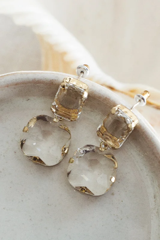 Drop Earrings for Festival Style -Georgia Crystal Drop Earrings Clear