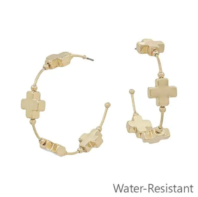 Clip On Drop Earrings for Non Pierced -Water Resistant Gold Wired with Gold Cross Earrings