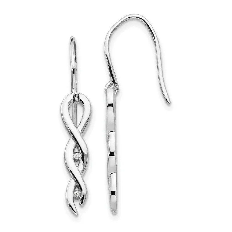 Drop Earrings for Yoga Session -Curata 925 Sterling Silver Polished Shepherd hook White Ice .04ct. Diamond Twist Earrings - 38x12mm Wide