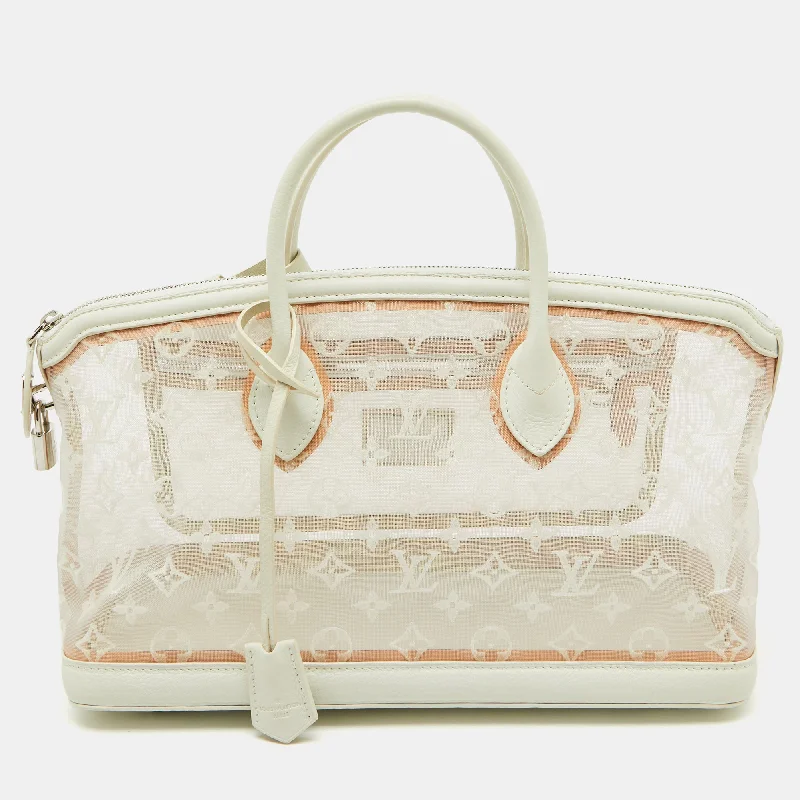 Handle bags with bright neons for visibility -Louis Vuitton White Monogram Transparence Mesh Lockit East/west Bag