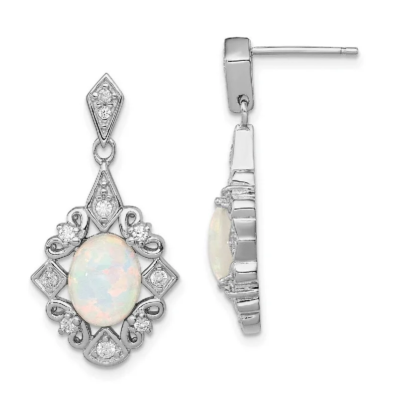 Leverback Drop Earrings for Comfort -Curata 925 Sterling Silver Post Earrings Simulated Opal and Cubic Zirconia Earrings - 30x15mm Wide