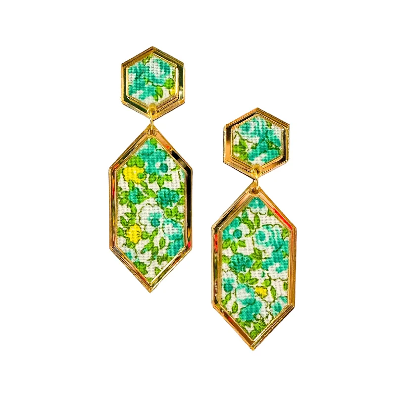 Drop Earrings with Animal Motifs -Green Floral Hex Green Earrings