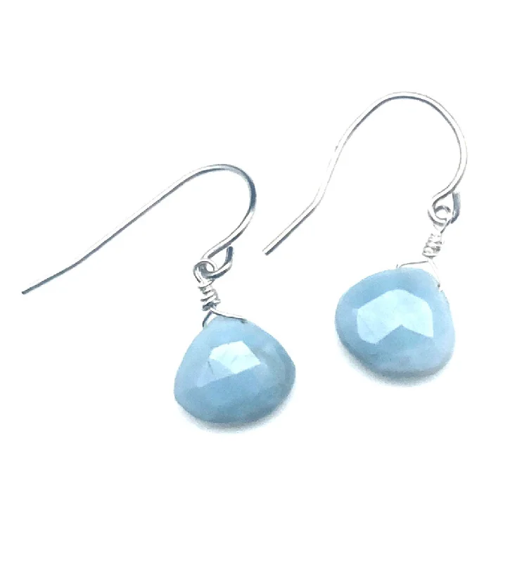 Small Drop Earrings for Delicate -Blue Peruvian Opal Briolette Earrings