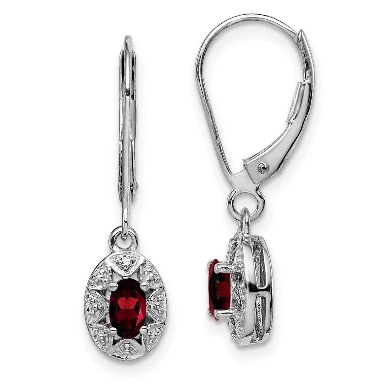 Drop Earrings for Anniversary -Curata 925 Sterling Silver Dangle Polished Leverback Diamond and Garnet Earrings - 26x7mm Wide