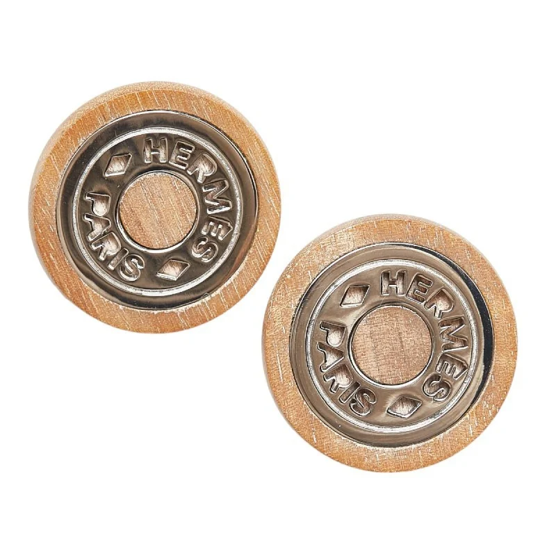 Drop Earrings for Anniversary -Hermes   Metal Wood Clip Earrings (Pre-Owned)