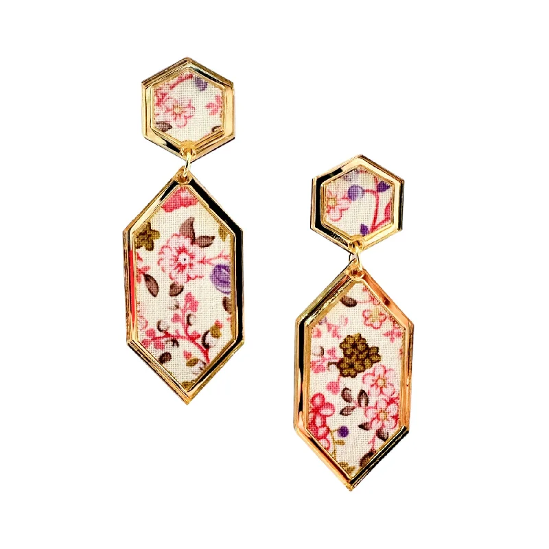 Drop Earrings with Infinity Symbols -Pink Floral Hex Pink Earrings