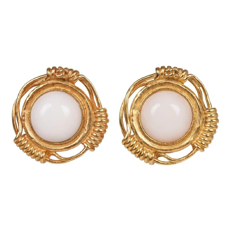 Drop Earrings for Fitness Activities -Vintage Chanel 24K Gold Plated White Gripoix Earrings