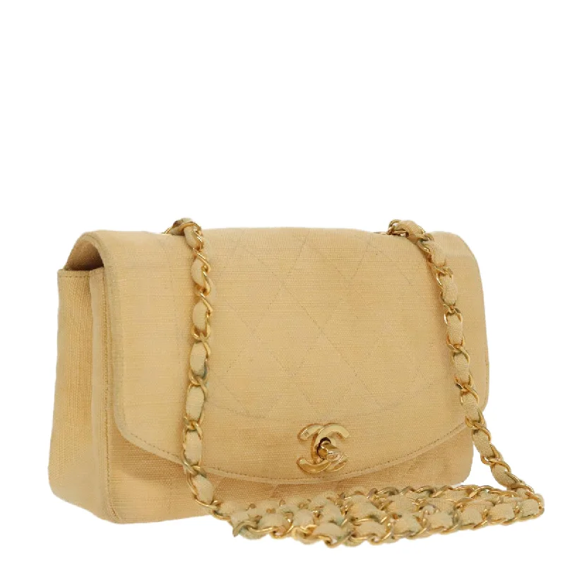 Handle bags with metallic finishes for shine -Chanel Diana  Canvas Shoulder Bag (Pre-Owned)