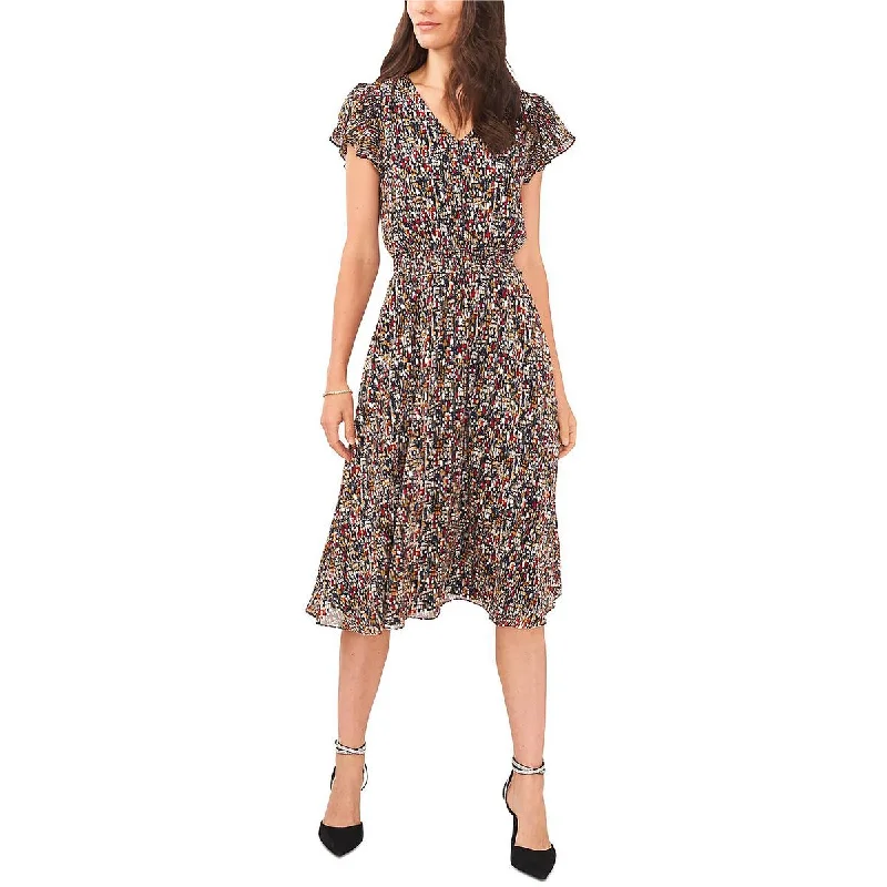 Wool Dresses for Warmth -MSK Womens Petites Printed Midi Fit & Flare Dress