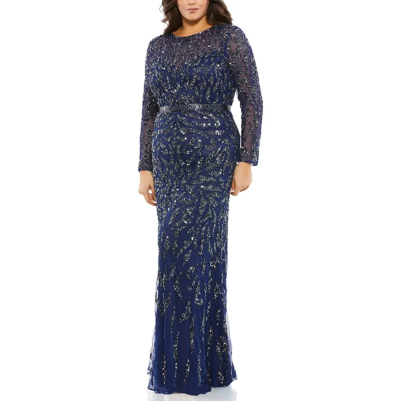 Resort Dresses for Vacation -Mac Duggal Womens Plus Sequined Long Evening Dress