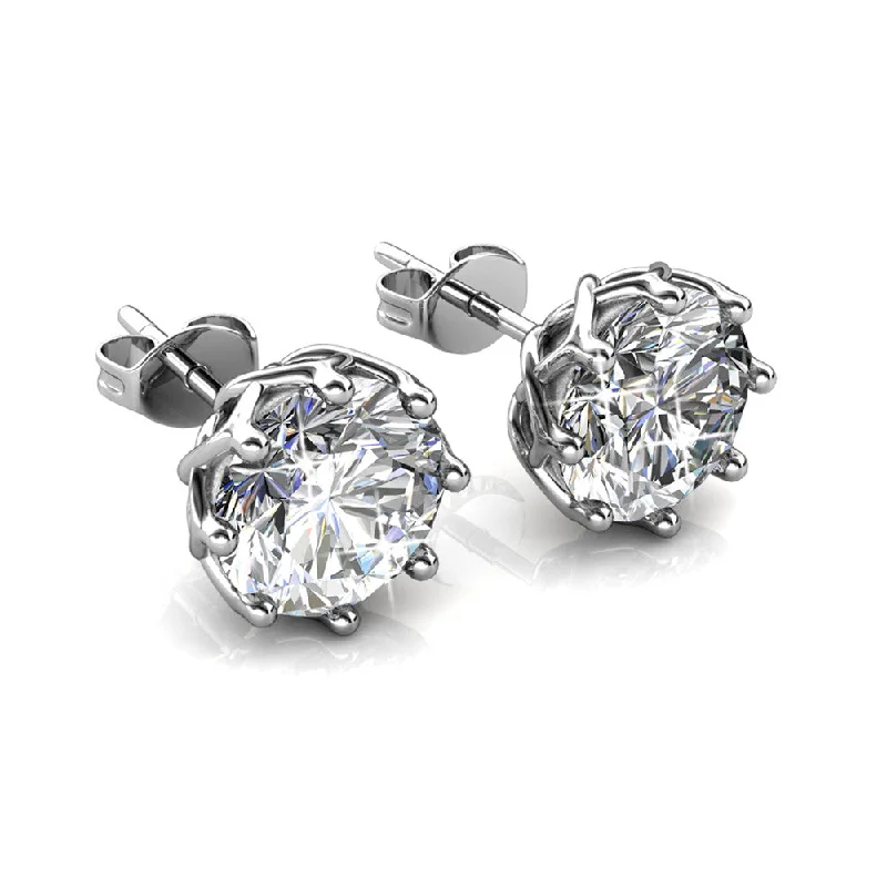 Drop Earrings with Wave Designs -AMUSE Silver Brilliant Round Cut Stud 18k White Gold Plated Earrings with 2ct Swarovski Crystals