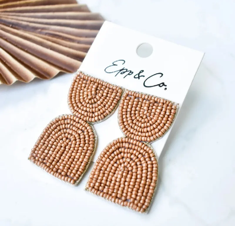 Drop Earrings with Infinity Symbols -Brown Beaded Earrings