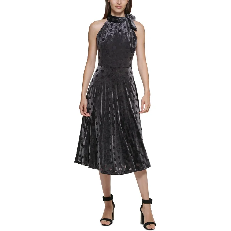 Christmas Dresses for Holiday -Calvin Klein Womens Velvet Midi Halter Dress