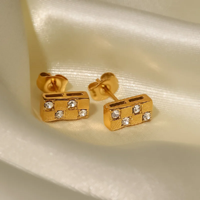 Indian Drop Earrings with Intricacy -18K Gold Plated Rectangular Diamond Earrings