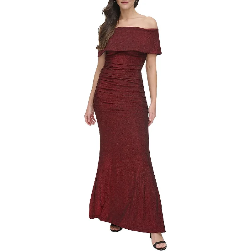 Sleeveless Dresses for Coolness -Vince Camuto Womens Metallic Off-The-Shoulder Evening Dress