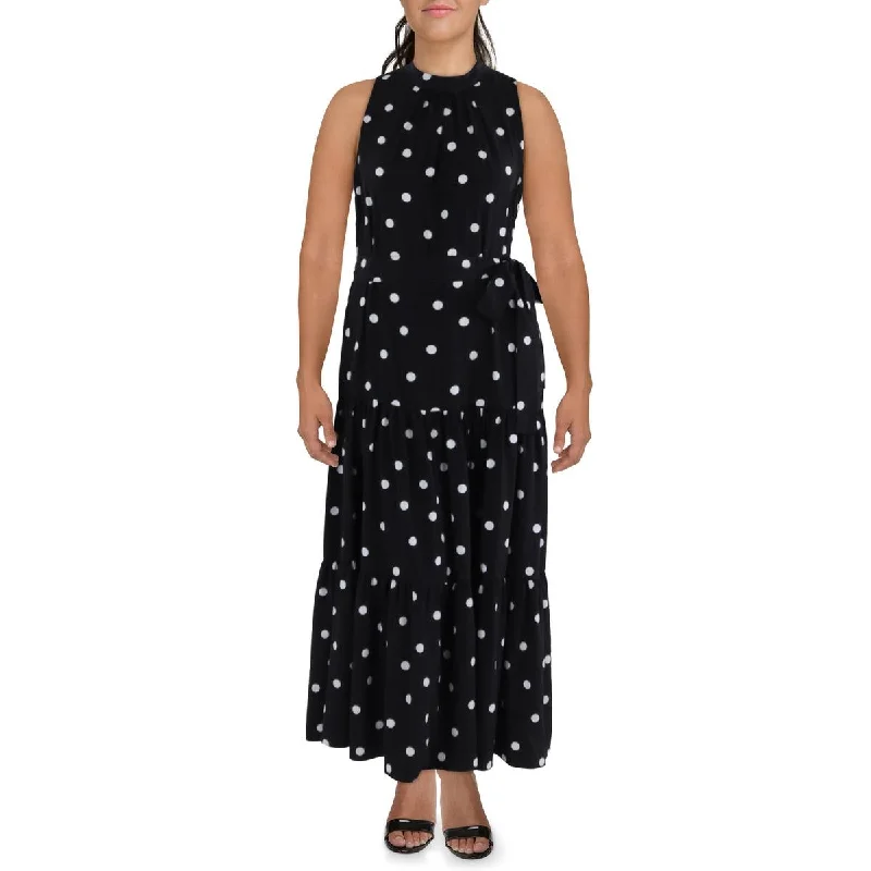 Sequined Dresses for Sparkle -Anne Klein Womens Mock Neck Polka Do Maxi Dress