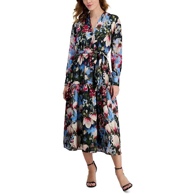 Sleeveless Dresses for Coolness -Anne Klein Womens Satin Floral Midi Dress