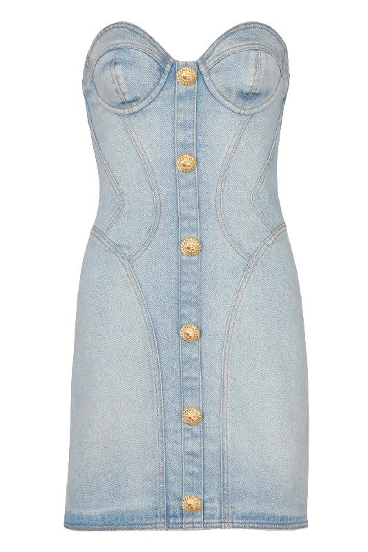 Maxi Dresses for Elegant Style -BUSTIER DENIM DRESS