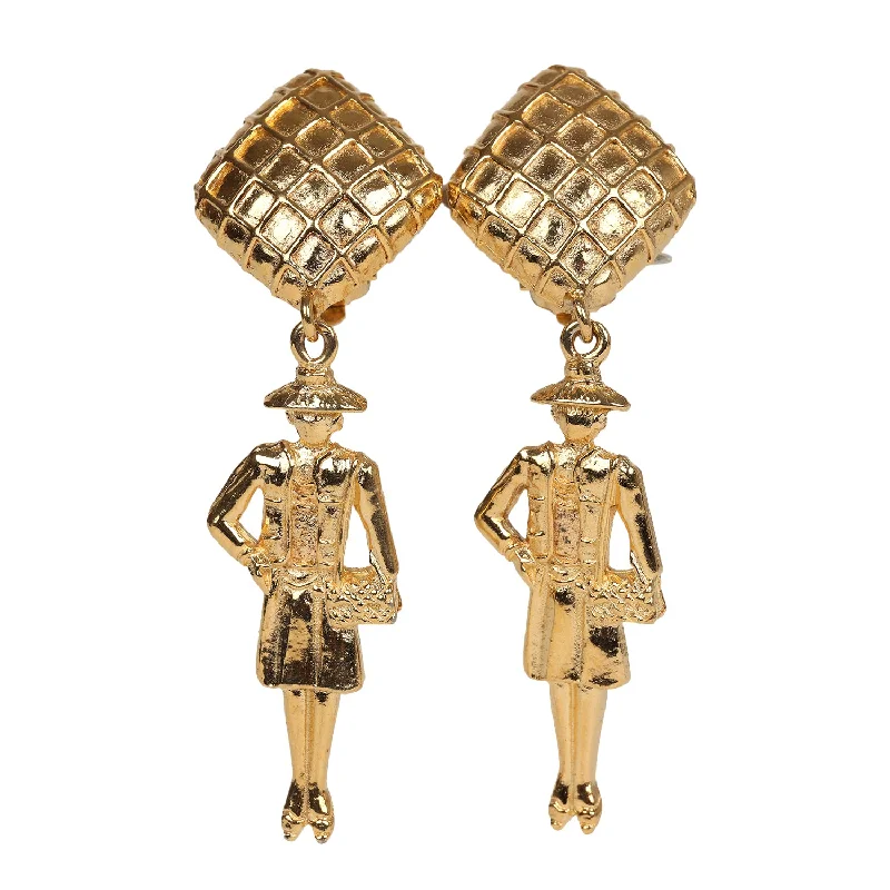 Retro Drop Earrings for Nostalgia -Vintage Chanel 24K Gold Plated Coco Mademoiselle Dangle Earrings