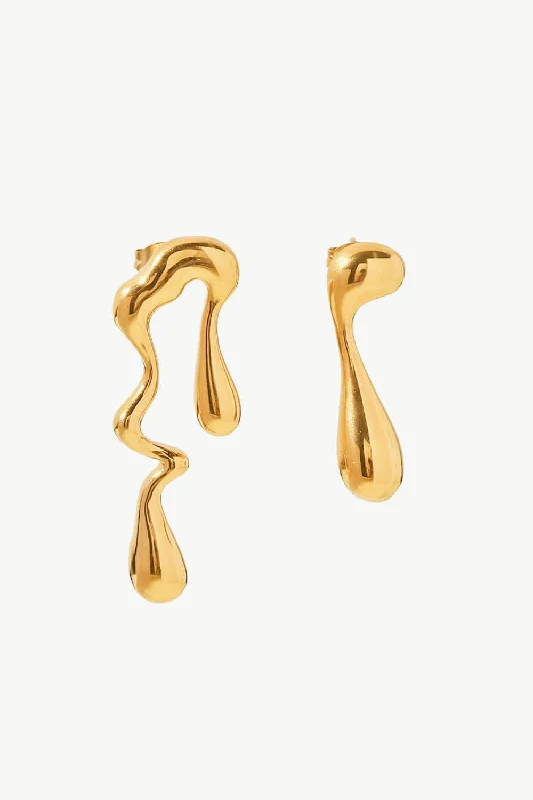 Drop Earrings with Crown Designs -18K Gold Plated Geometric Mismatched Earrings