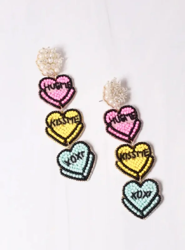 Tarnish Resistant Drop Earrings for Longevity -Candy Heart Message Earrings