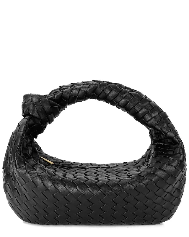 Handle bags with rugged canvas for outdoors -Tiffany & Fred Paris Large Hand-Woven Leather Pouch