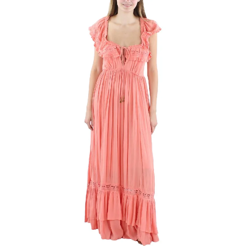 Beaded Dresses for Glamour -Free People Womens Ruffled Crepe Maxi Dress