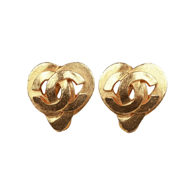 Drop Earrings for Graduation Day -Vintage Chanel 24K Gold Plated CC Heart Earrings