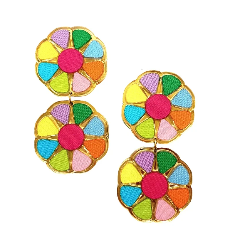 Geometric Drop Earrings for Trend -Rainbow  Flower Earrings