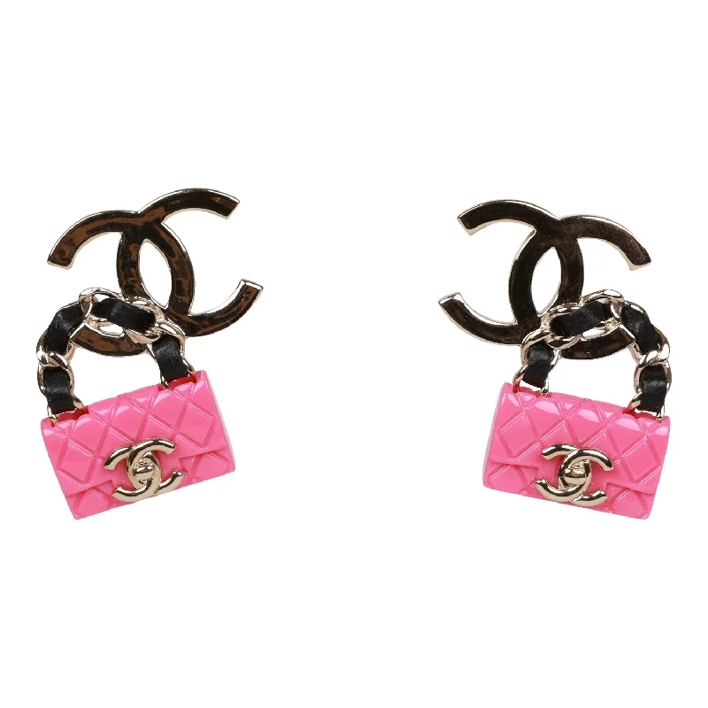 Drop Earrings for School Uniform -Chanel Pink Signature Flap Bag Dangling Earrings