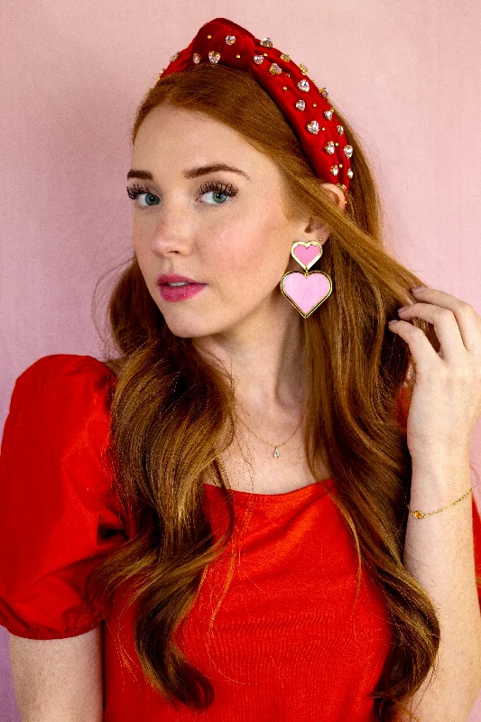 Drop Earrings with Crown Designs -Double Heart Statement Earrings