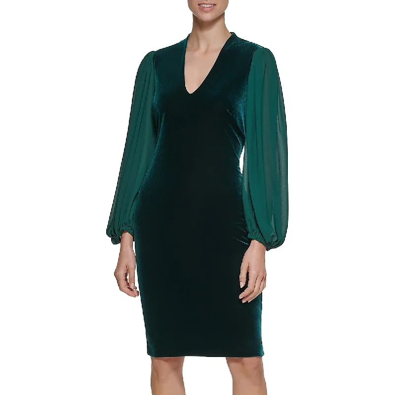 Solid Color Dresses for Simple -Vince Camuto Womens Velvet Sheer Sleeve Cocktail And Party Dress