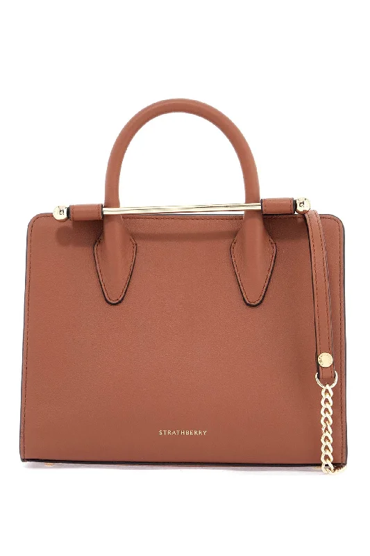 Handle bags with modern logos for branding -Strathberry Women's Mini Tote In Chestnut Calfskin With Removable Shoulder Strap