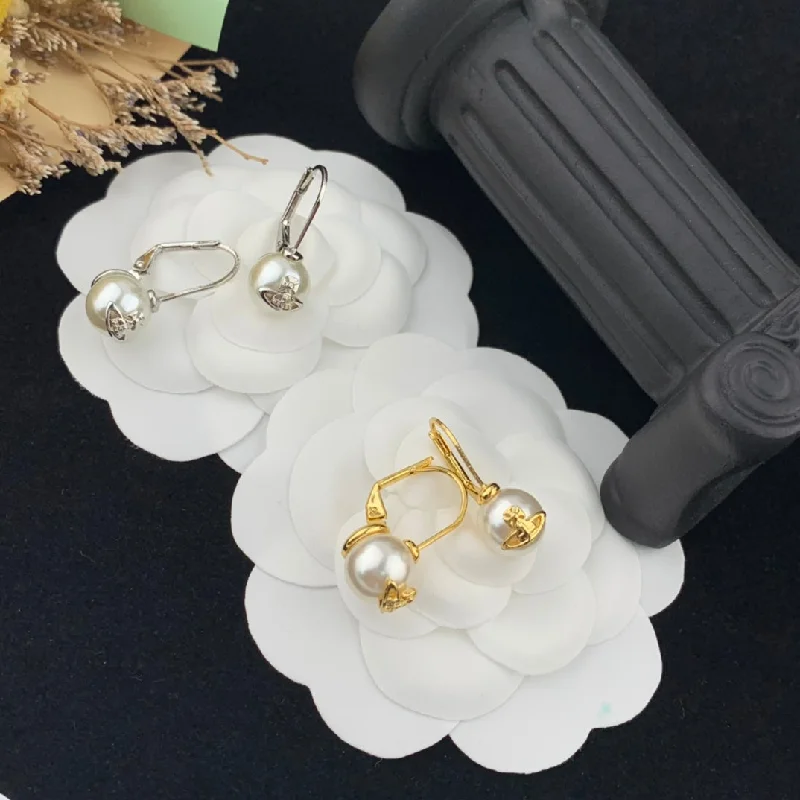 Minimalist Drop Earrings with Simplicity -Empress Dowager Saturn Icon Pearl Gold Silver Earrings EHA123