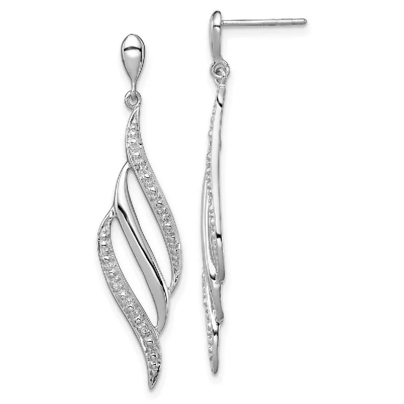 Drop Earrings with Enamel Coating -Curata 925 Sterling Silver Polished Rhodium Plated Diamond Swirl Post Long Drop Dangle Earrings - 42x10mm Wide