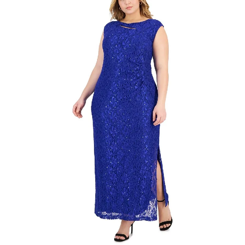 Midi Dresses for Versatile Wear -Connected Apparel Womens Plus Lace Cut-Out Evening Dress