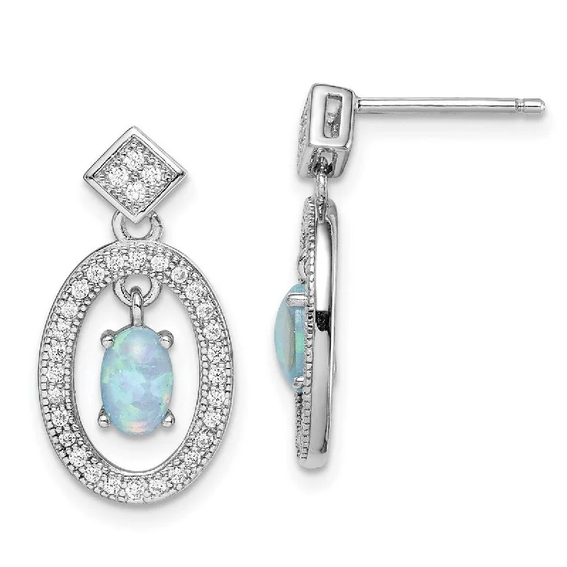 Large Drop Earrings for Statement -Curata 925 Sterling Silver Rhodium Plated Simulated Opal and Cubic Zirconia Post Long Drop Dangle Earrings - 20.