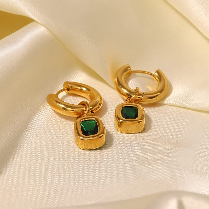 Drop Earrings with Knot Designs -18k Gold Fashion Vintage Inlaid Green Zircon Drop Earrings