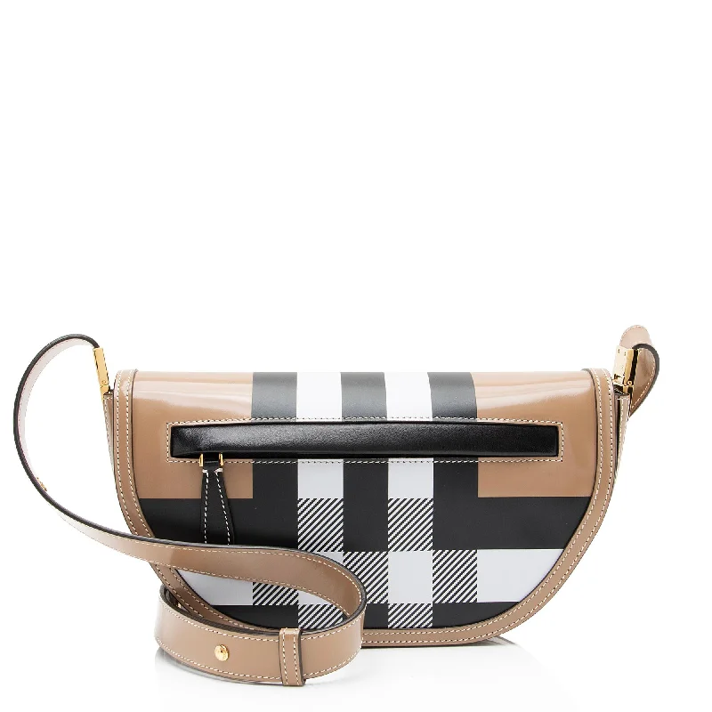 Handle bags with contrast stitching for detail -Burberry Smooth Calfskin Check Olympia Small Shoulder Bag