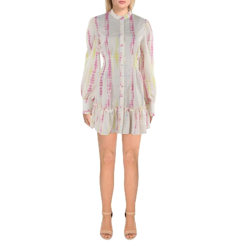 Ruffled Dresses for Girly -Beulah Womens Ruffled Mini Shirtdress