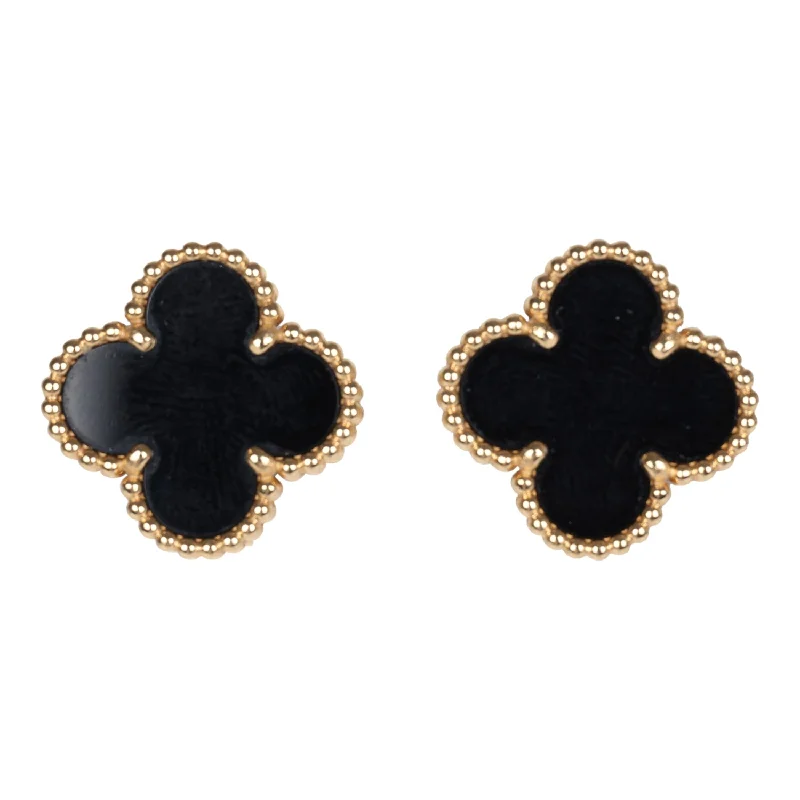 Punk Drop Earrings with Spikes -Van Cleef & Arpels Vintage Alhambra Onyx Earrings 18K Gold