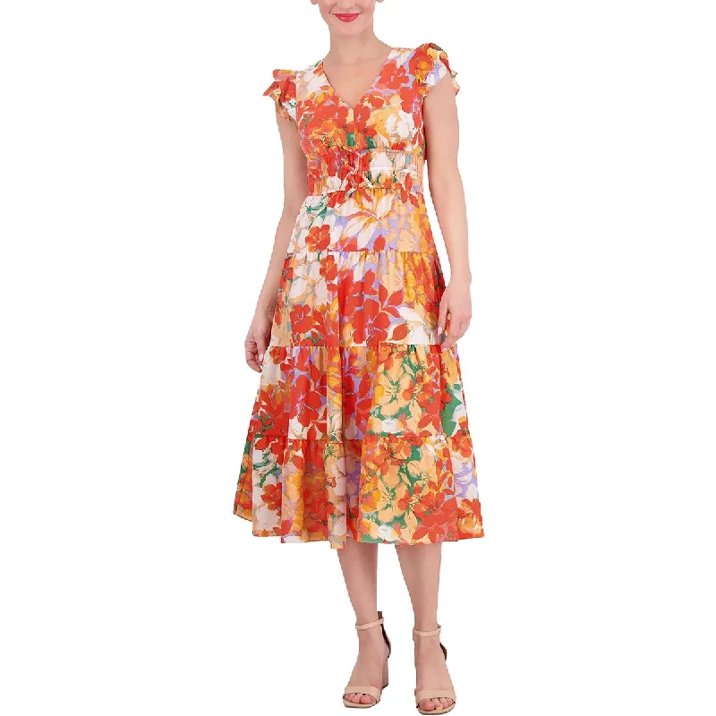 Capri Dresses for Playful -Vince Camuto Womens Flutter Sleeve Floral Print Midi Dress