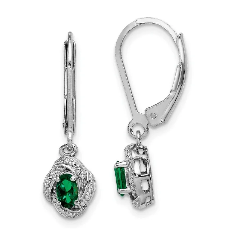 Drop Earrings for Wellness Routine -Curata 925 Sterling Silver Dangle Polished Leverback Diamond and Created Emerald Earrings - 26x7mm Wide