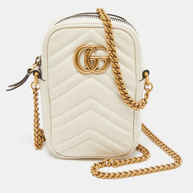 Handle bags with polka dots for fun -Gucci Off White Matelassé Leather Mini Gg Marmont Shoulder Bag