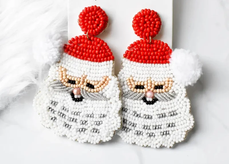 Drop Earrings for Valentine's Day -Red Santa Hat Beaded Earrings